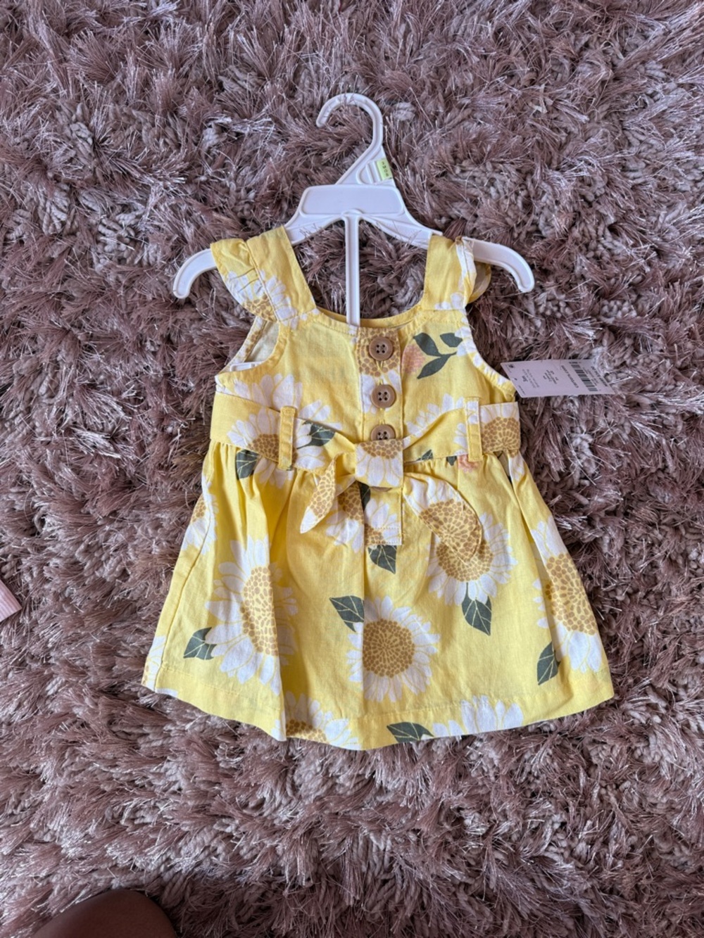Baby Girl Sunflower Yellow Dress & Pink Ruffle Bodysuit Set - Picture 2 of 4
